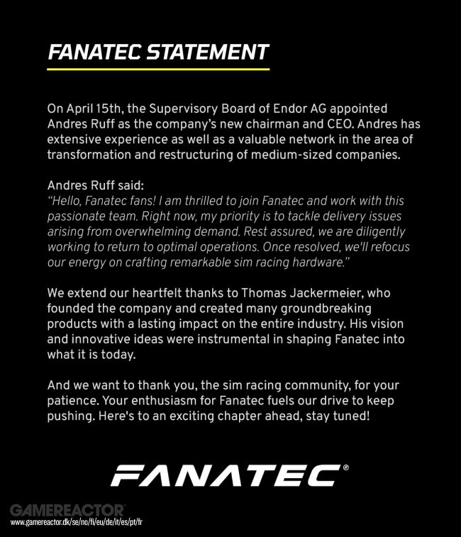 Fanatec appoints new CEO to tackle shipping problems
